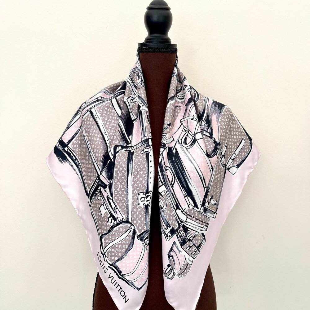 Louis Vuitton Trunks & Luggage Monogram Pink Brown Silk Scarf - Picture 4 of 15